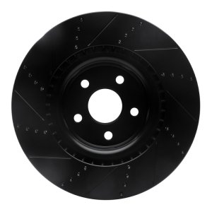 Dodge Durango Brake Rotor (1) - Front Right - R1 Concepts - Drilled & Slotted - Black - `12-`25